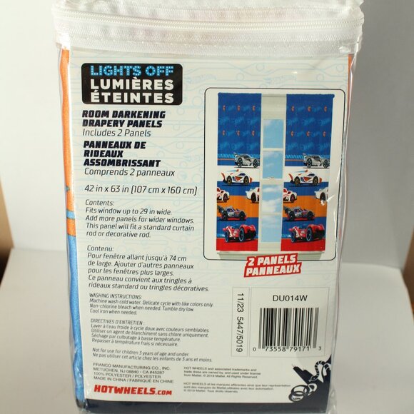 Hot Wheels 2 Panel Set Of Curtains Lights Off - Picture 3 of 3